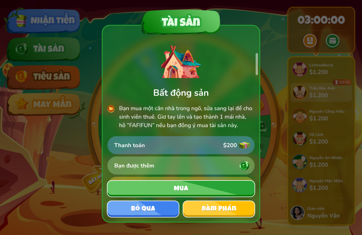 Fafifun asset purchase game interface