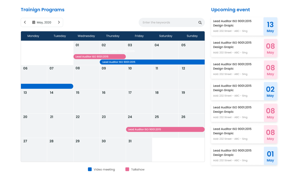 My Training Center training programme calendar